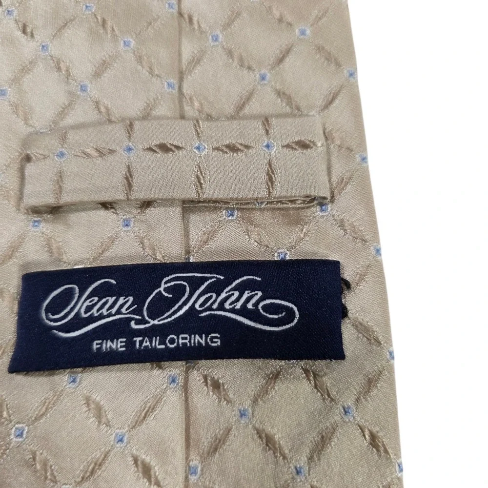 Sean John Fine Tailoring Mens Necktie Gold Blue Micro Silk Diamond Metallic Silk